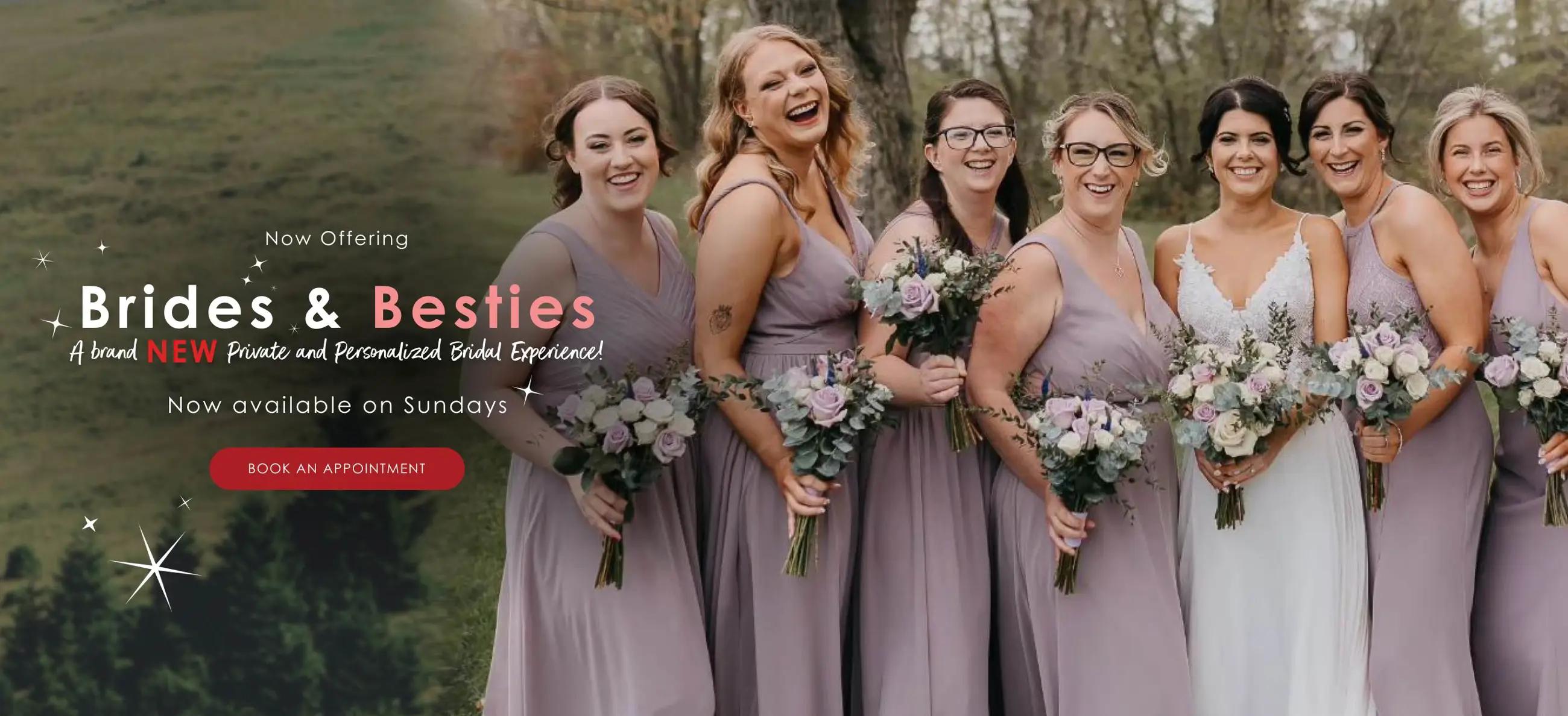 Brides and Besties Bridal Package at It's Your Day Bridal. Bride and her bridesmaids.
